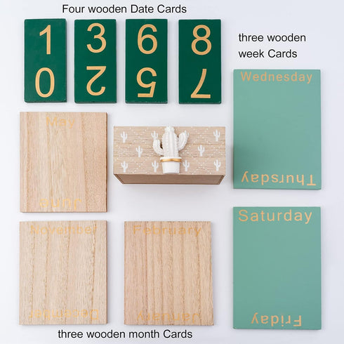 Notakia Perpetual Calendar, Vintage Wooden Calendar for Home Office Desk Accessories (Green)