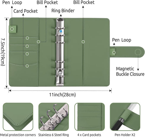 SKYDUE Budget Binder with 8pcs Zipper Envelopes, 12pcs Expense Sheets & 24 Rose Gold Sticky Labels, Money Organizer for