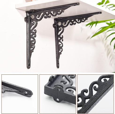 90 2PC 18.5CM/7.3Inch Sungmor Cast Iron Heavy Duty Shelf Brackets - Rustproof Sturdy Right Angle Wall Hanging Supoort