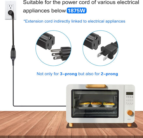 1Feet 1625W 13A UL SJT 16AWG Flat Plug Heavy Duty Extension Cord, 3-Prong Grounded Short Adapter (Black, 2 Pack)
