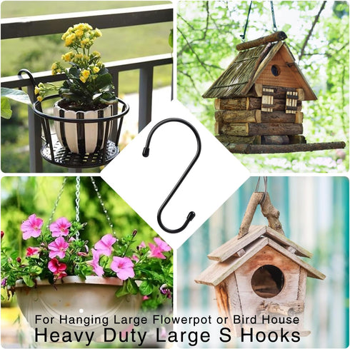 12 Pack Heavy Duty 6 Inch S Hooks with Rubber Stopper for Hanging Plants, Birdhouse, Pan, Cups, Bags, Jewelry