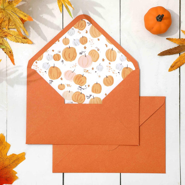 Whaline 50Pcs Fall Invitation Envelopes, Orange Pumpkin Greeting Card Holders with Stickers, V-Flap Envelopes Gift Card