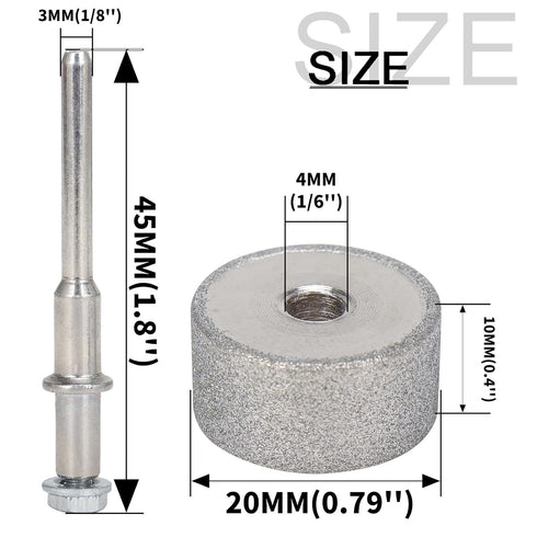 3/4 Inch (20mm) Flat Diamond Grinding Wheel Cutter, 1/8" Shank for Tungsten Sharpener, 3 Pack for Grinding
