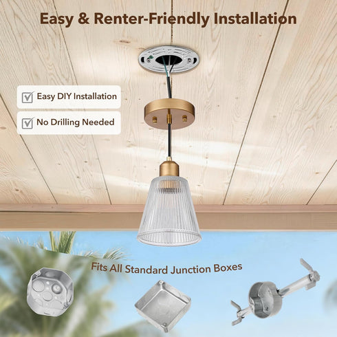 Mildear 5.8mm 1 Pack Pendant Light Kitchen Island, Modern Pendant Light Fixture with Thick Glass Shade, Adjustable Gold