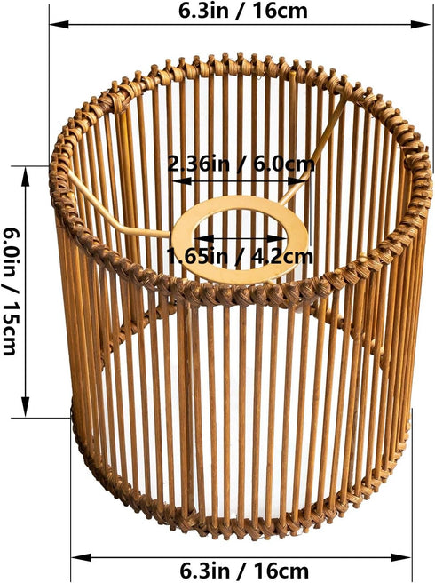 Osasy Small RattanShade Bamboo Lamp Shade,Unique Barrel/Cylinder Shape Hollow-Carved Boho Lampshades for Bedside Table