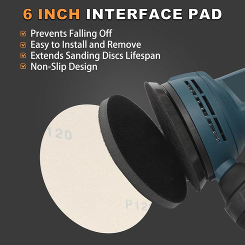 6-Inch 5 Pack No-Hole Interface Pad: Hook & Loop Foam Sanding Discs Backing Pads Replacement for Random Orbital