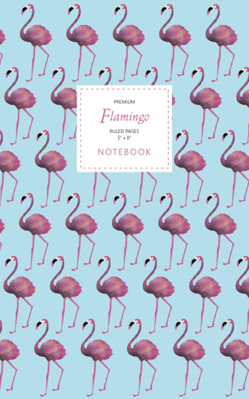 Flamingo Notebook, Ruled Pages, 5x8, Premium Light Blue Edition, 96 Pages