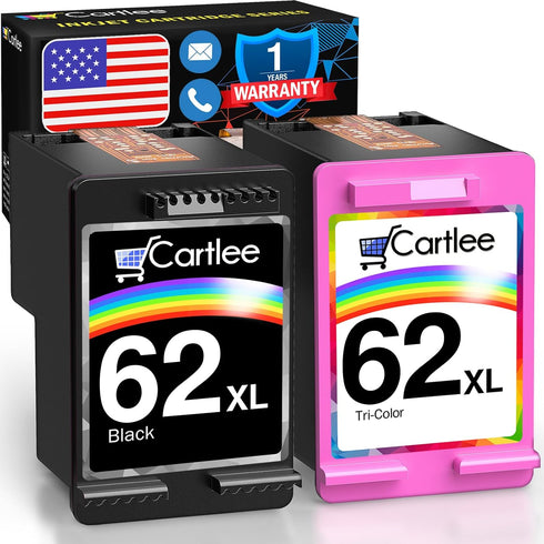 Cartlee Remanufactured Ink Cartridge Replacement for HP 62xl Black and Color Combo Pack for Envy 7640