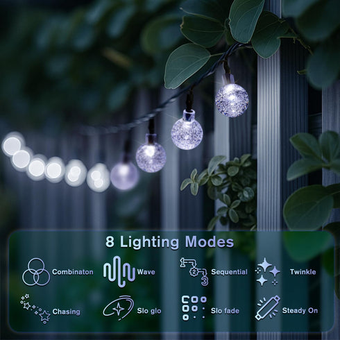 2 Pack 72FT 120 8 Metaku Solar String Lights for Outside, Total LED Crystal Globe String Lights, Solar Powered Outdoor