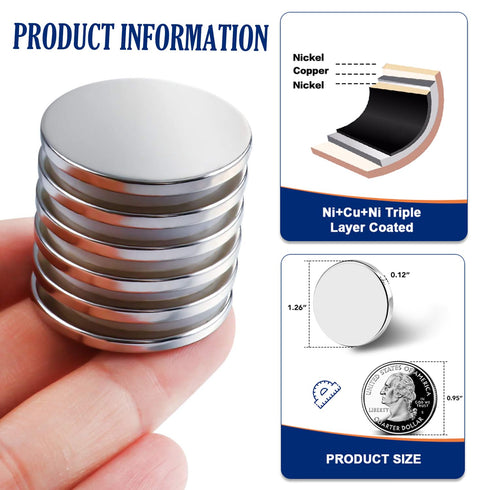 6 Pack 1.26"x0.12" DIYMAG Strong Magnets with Double Sided Adhesive Backing, Round Permanent Powerful Neodymium Disc