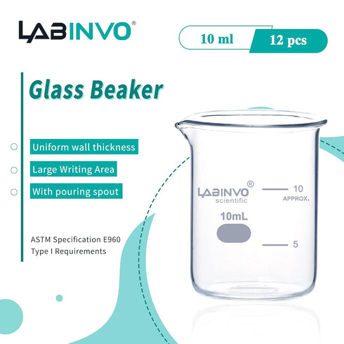 Low Form Graduated Glass Beaker, 12pcs of Vol.10ml, 3.3 Borosilicate Glass Beaker Set,IN-BKL10…