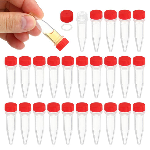 PATIKIL 1.5ml Plastic Cryogenic Vials, 25Pcs Screw Top Frozen Test Tube for Lab, Red Cap