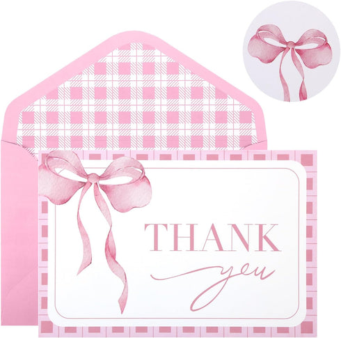 OIPKKUI 30Pack Pink Bow Thank You Cards with Envelopes Stickers Bow Blank Note