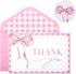 OIPKKUI 30Pack Pink Bow Thank You Cards with Envelopes Stickers Bow Blank Note