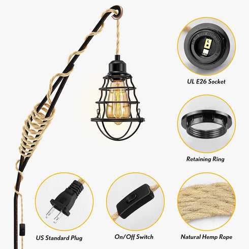 2Pack 15FT E26 E27 LYOOWNG Plug in Pendant Light Cord, Farmhouse Hanging Lights with Plug in Cord, Hemp Rope Plugin