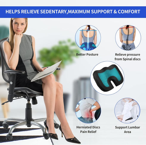 Tailbone Gel Enhanced Seat Cushion - Memory Foam Chair Pillow with Cooling Gel for Sciatica Coccyx Back & Pain Relief