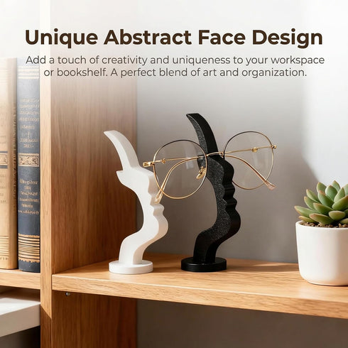 PITFEROCE 2 Pack Eye Glasses Holder Stand, Face Shape Glasses Holder for Desk and Nightstand, Modern Abstract Art