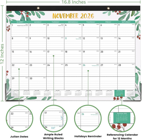 Desk Calendar 2025-2026, 18 Months from July 2025 to December 2026, 17" x 12", Large Ruled Blocks