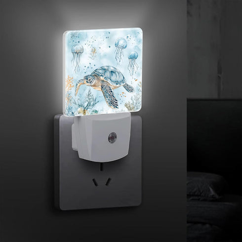 KXWQTRDD Sea Turtle Blue Ocean Night Light Plug into Wall,Nightlights with Light Sensor Dusk to Dawn,Plug in Night