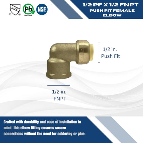 2 Pcs XFITTING Push Fit 1/2 Inch x 1/2 Inch Female NPT Elbow, 1/2" Inch with 1 Clip
