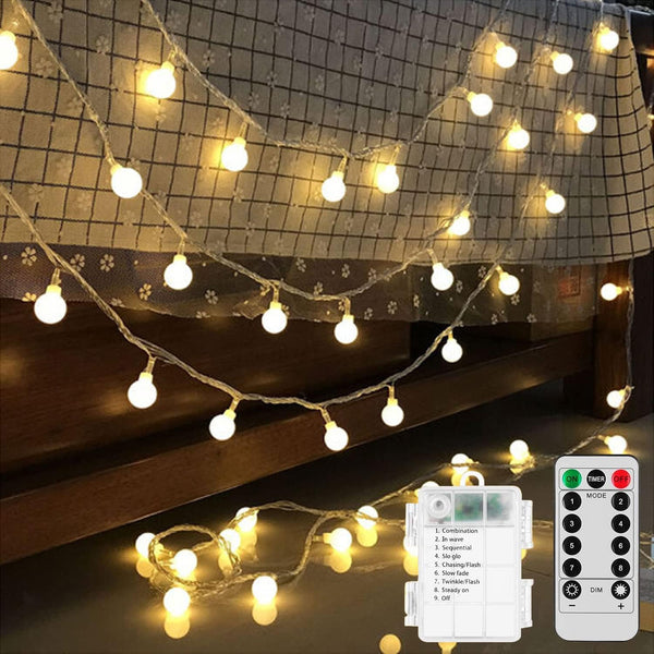 Battery Operated LED Globe String Lights, 2-Pack Total 52FT 120LEDs - Each