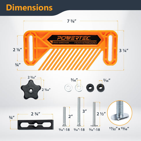 2PK (71553) POWERTEC Featherboards for Router Table Fence, Bandsaw, Tandem Feather Boards Fit T-Track & Miter Slot