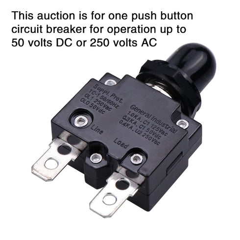 15 Amps Push Button Circuit Breakers, Thermal Overload Protector, 125/250V AC, 50V DC, 2 Pcs, Waterproof Button