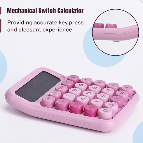 Mr. Pen Mechanical Switch Calculator, 12 Digits, Large LCD Display, Pink Big Buttons, Cute Aesthetic Desktop Calculator