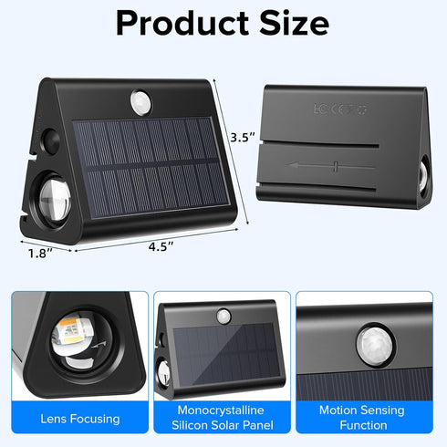 2 Pack Ip67 Motion Sensor Solar Step Lights, Waterproof Outdoor Stair Light,Warm White/Rgb Colors & Double-Sided
