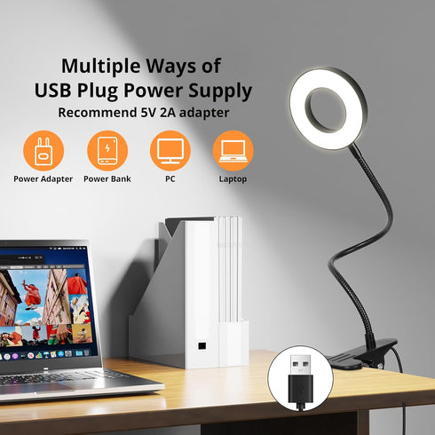 10 Dimmable 3 Woputne Desk Lamp Clip Light, Brightness Light Modes Reading Light, Clamp Bedside Lamp for Painting