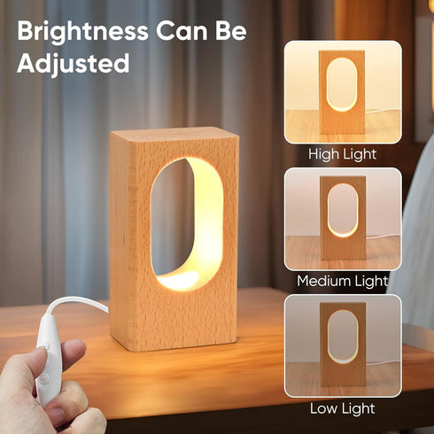 YIEONSHION Dimmable LED Wood Desk Lamp, Bedside Night Light for Bedroom, Creative Wooden Table Lamp, Warm Ambient