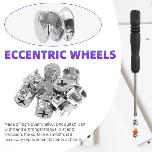 Swpeet 100Pcs 4 Sizes 3 in 1 Furniture Connecting Cam Lock Eccentric Wheels with Blue Dowel Pre-Inserted Bolts