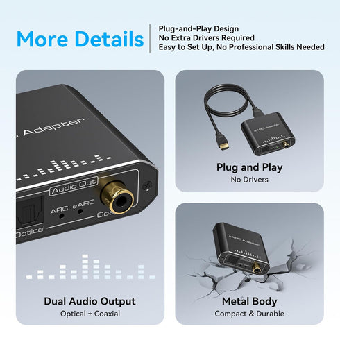 192KHZ VPFET HDMI eARC Audio Extractor Only Work for HDTV ARC/eARC Audio Adapter Converter HDTV Audio Transmitted via