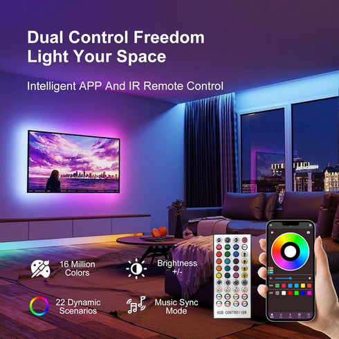 FBY 200 (2 100 FT Led Lights for Bedroom Rolls FT), Music Synchronized Smart Led Strip Lights, Ultra Long with Remote