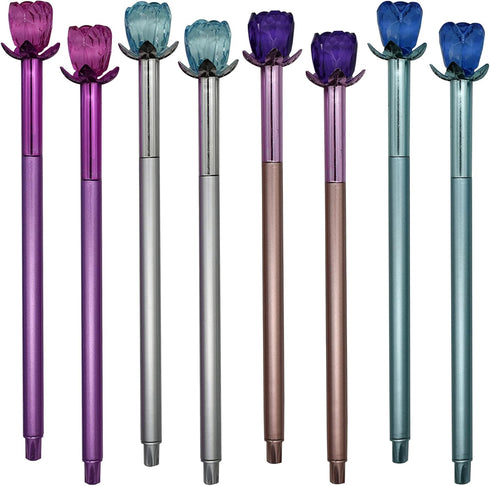 Maydahui 24PCS Crystal Rose Gel Pen Set, Colorful Gem Flower Pens with Black Ink for Girls Party School Supplies