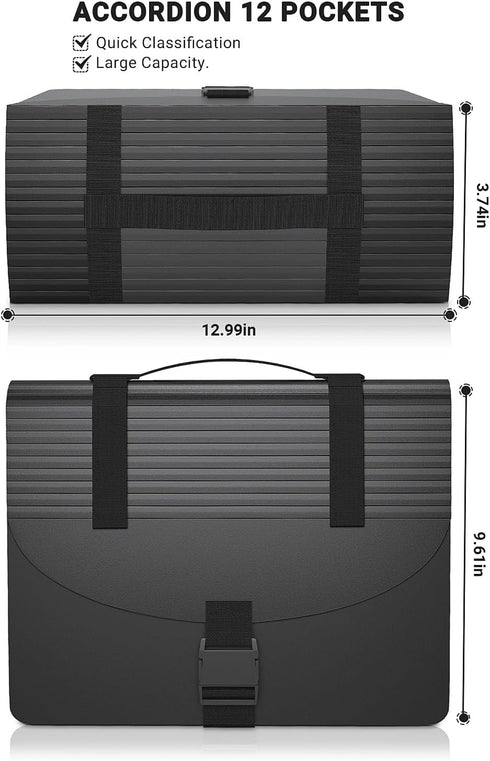 Expanding File Folders with Handle, Accordion File Organizer, 13 Expandable Pockets, A4/Letter Size Document Organizer