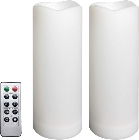 2 Pack Outdoor Flameless Pillar Candles with Remote and Timer Waterproof Battery