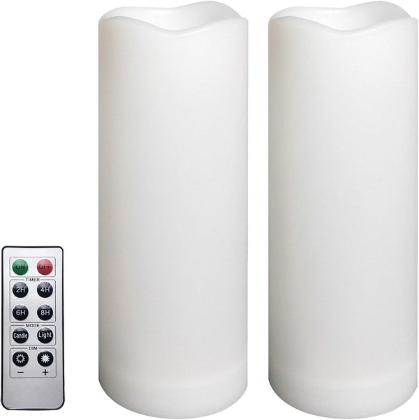 2 Pack Outdoor Flameless Pillar Candles with Remote and Timer Waterproof Battery
