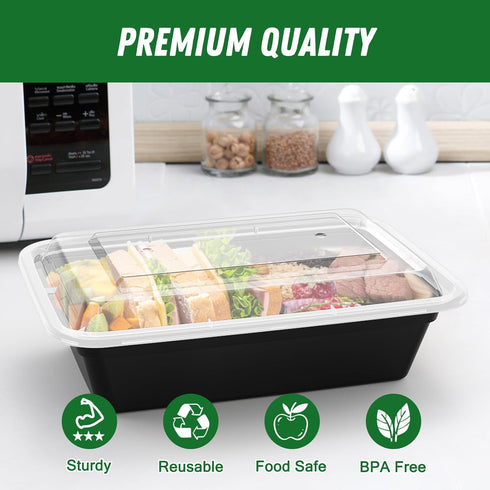 50 Pack (100-Piece) 38 oz Meal Prep Containers with Lids, Sturdy Leakproof & Food Safe, Microwave Safe