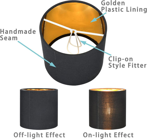 Lamp,Set 2,Small Drum,5.2"5.2"H5.2",Black BULB LAMPWELL TIMO Clip-on Small Lamp Shades for Table Chandelier Wall