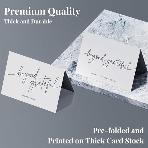 Pack 100 4x6 Inch Beyond Grateful Thank You Cards | Bulk of with Kraft Envelopes and Matching Stickers, Minimalistic