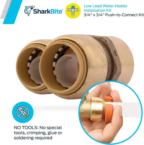 SharkBite 3/4 Inch Water Heater Connection Kit, Push to Connect Brass Plumbing Fittings, 22441LF