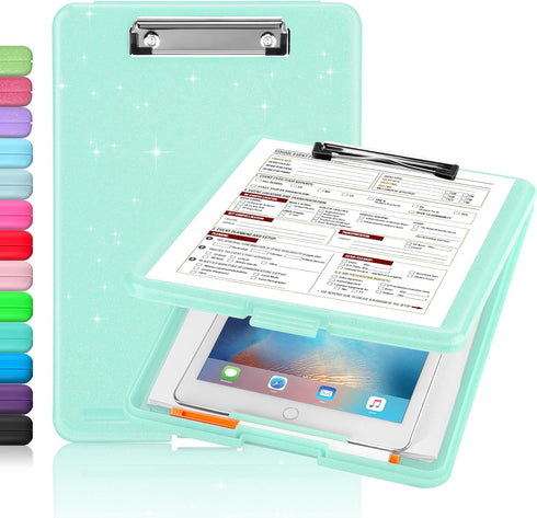 Sooez Glitter Clipboard with Storage - Cute 8.5x11 Clip Boards, Sparkle Plastic Clipboard Folder for Women, Office