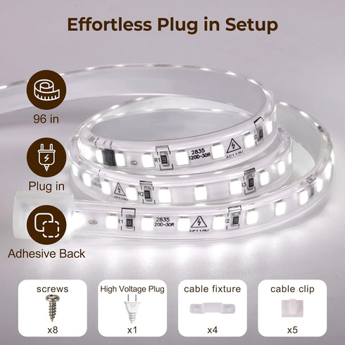 96inch 120V Counter 6000k Plug in Under Cabinet Lighting Strip for Kitchen, Bright LED Under Lights White Slim, Luces