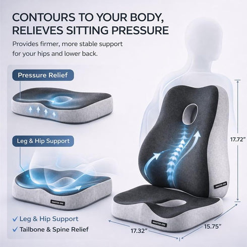 EQEH Set, Seat Cushion and Lumbar Support Pillow Back and Butt Support, Sciatica Relieving Coccyx Cushion, Hemorrhoid