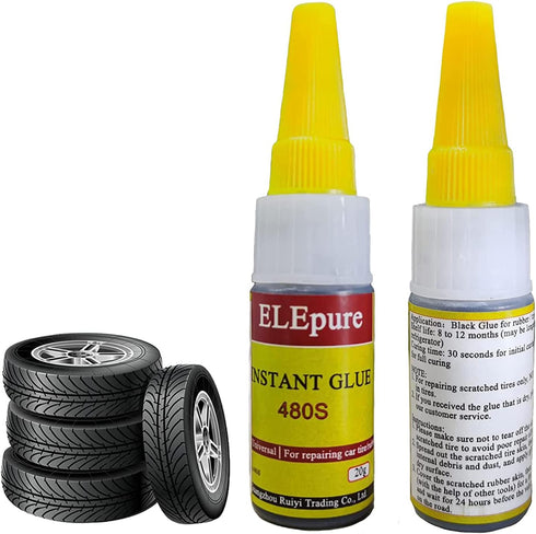 Black Tire Repair Glue, 20g 0.7oz, Strong Adhesive Bonding for Sidewall Puncture, Instant Super Glue for Off-Road Car,