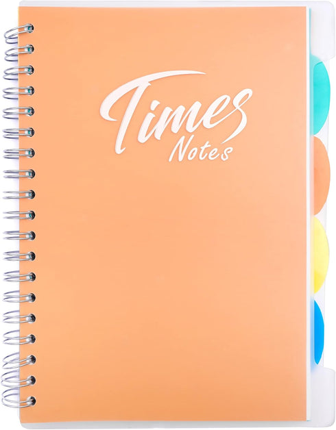 Yoment 5 Subject Notebook with Tabs, 8"x 10", Large Notebook with Dividers, 240 Pages, Plastic Hardcover, Orange