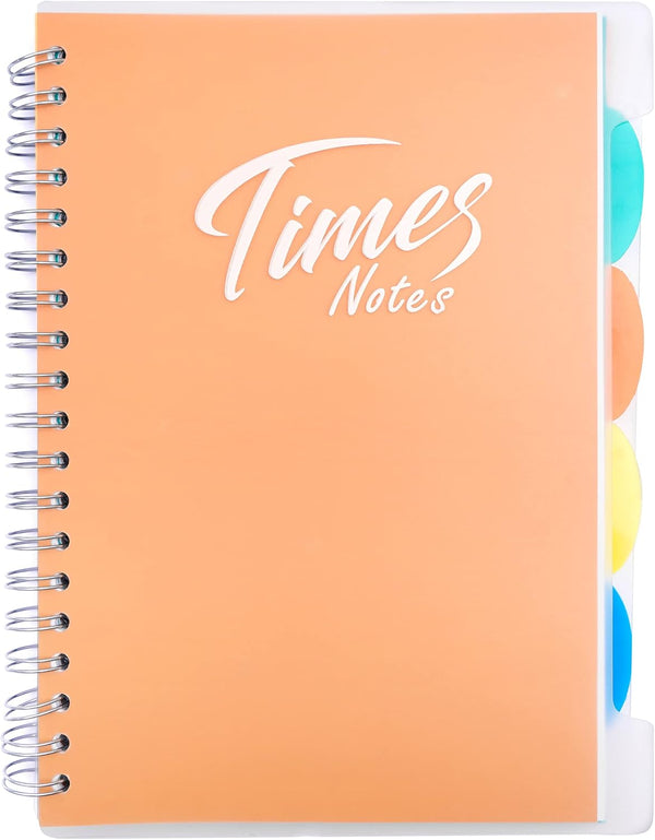 Yoment 5 Subject Notebook with Tabs, 8"x 10", Large Notebook with Dividers, 240 Pages, Plastic Hardcover, Orange