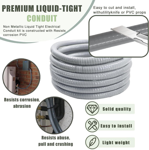 Feotech 1 Inch 5 1 1 FT Non Metallic Liquid-Tight Conduit and Connector Kit - Includes Straight and Angle Fittings
