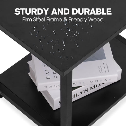 Under Desk Printer Stand - Classic Black 2-Tier Mobile Printer Table with Storage Shelf, Heavy Duty Wood Cart with